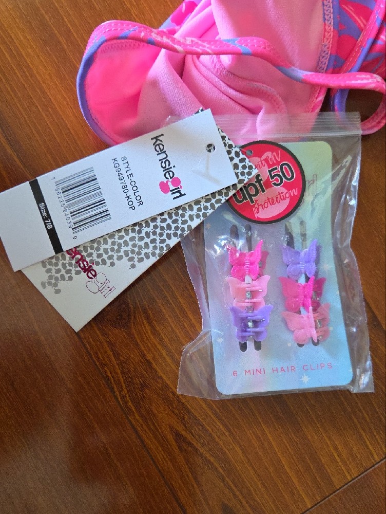 Kensie Girls Pink Floral One-Piece Swimsuit With Hair Clips; Size Girls 7/8 — image 4 of 8